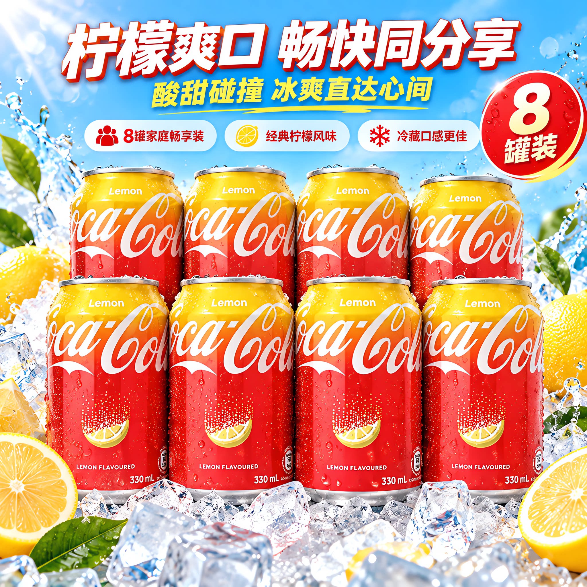 香港版柠檬味可乐330ml*8罐港版可口可乐plus无糖汽水碳酸饮料