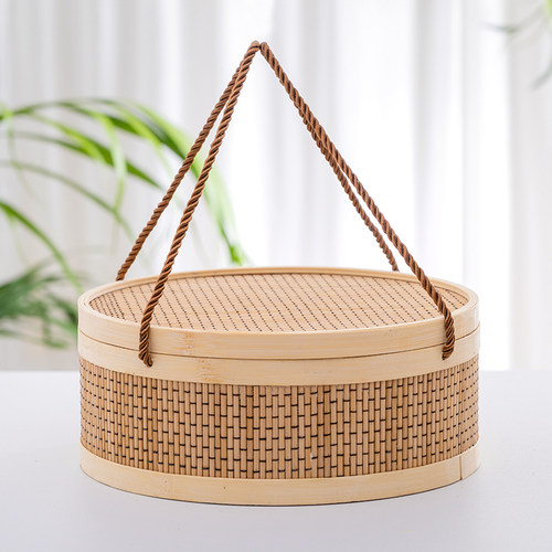 竹编提绳篮子圆古风粽子月饼礼盒