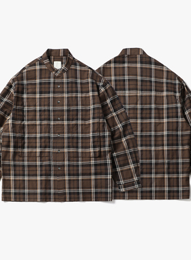 实年服工SC148单件手作系列落肩立领长袖格子衬衫纯棉休闲上衣男