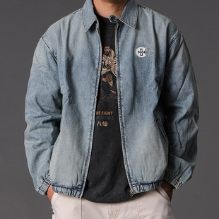 实年服工032工作室单件手作秋冬复古水洗牛仔夹克休闲外套上衣男
