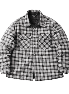 实年服工SCY210秋冬白鸭绒羽绒长袖衬衫翻领轻薄保暖格子上衣男