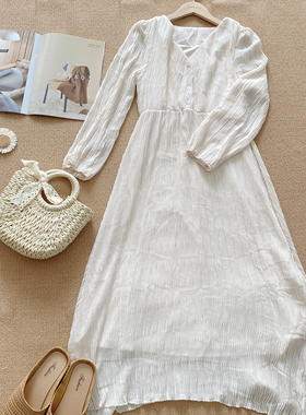 韩国东大门2026春季新款时尚百搭显瘦长袖连衣裙收腰女中长款裙子