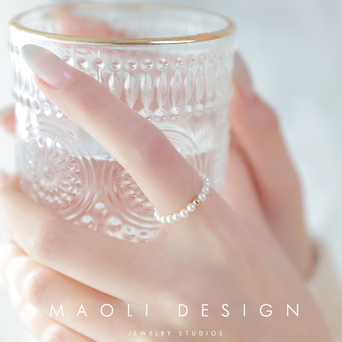 MAOLI/温柔风随性叠戴美国进口14K包金强光天然淡水珍珠戒指指环