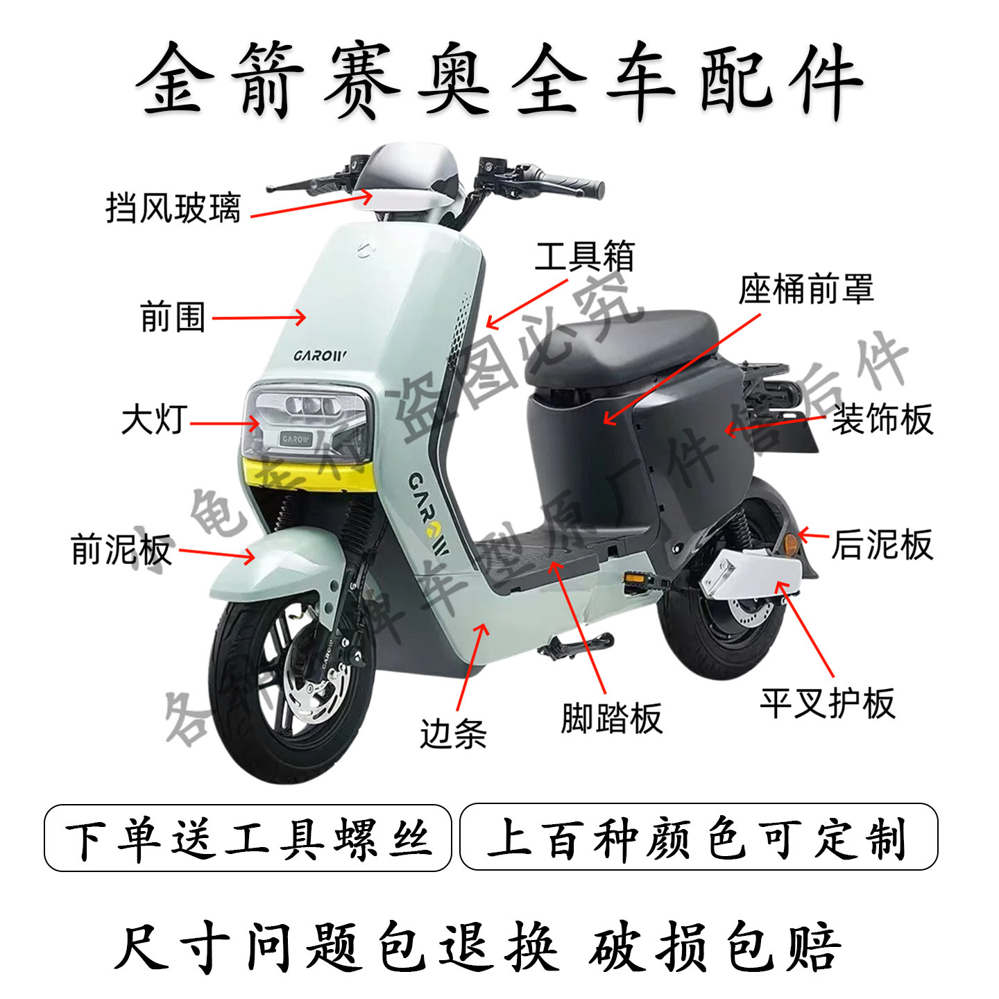 适用于金箭赛奥RG120电动车外壳配件大全原厂塑料件前围泥板内挡