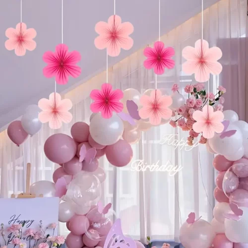 小红书樱花主题纸扇花春天商场装饰氛围布置走廊店铺空中吊饰拉花