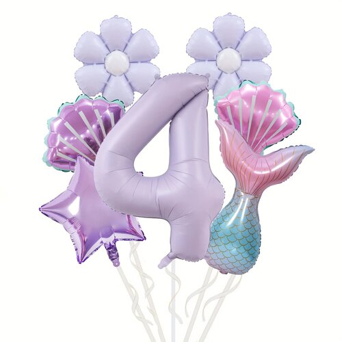 ins40寸奶油紫美人鱼数字气球 宝宝周岁生日派对装饰场景布置礼物