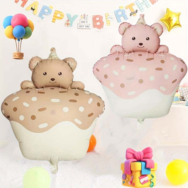 韩国复古卡通哑光蛋糕小熊气球儿童生日派对装饰场景活动拍照道具