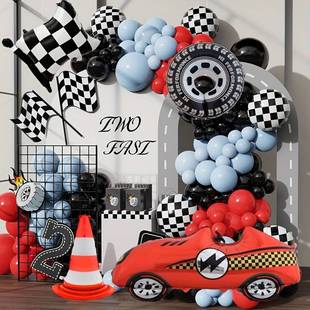 男孩卡通立体赛车主题路障轮胎汽车造型气球儿童生日派对场景装饰
