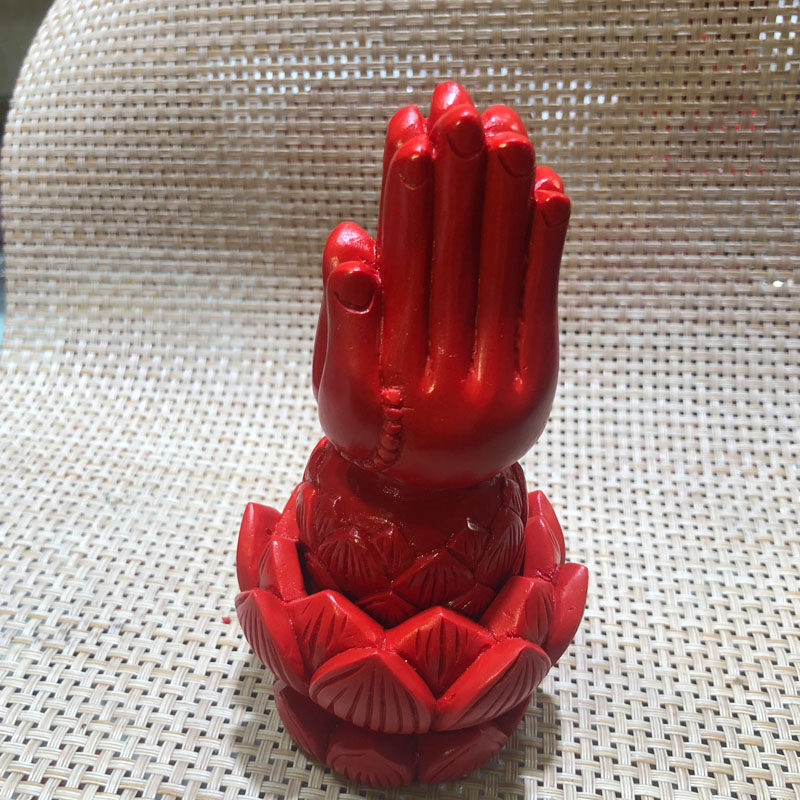 台湾天然朱砂佛手莲花摆件工艺品家居供奉摆件送证书