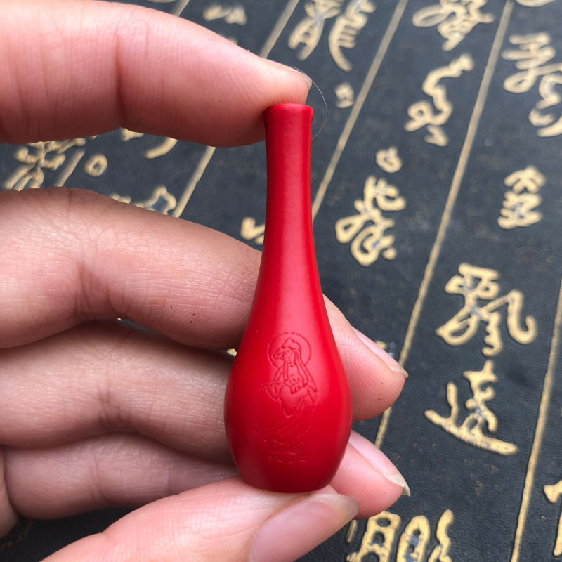 朱砂红宝玉瓶吊坠男女项链随身挂件情侣毛衣链玉坠送证书