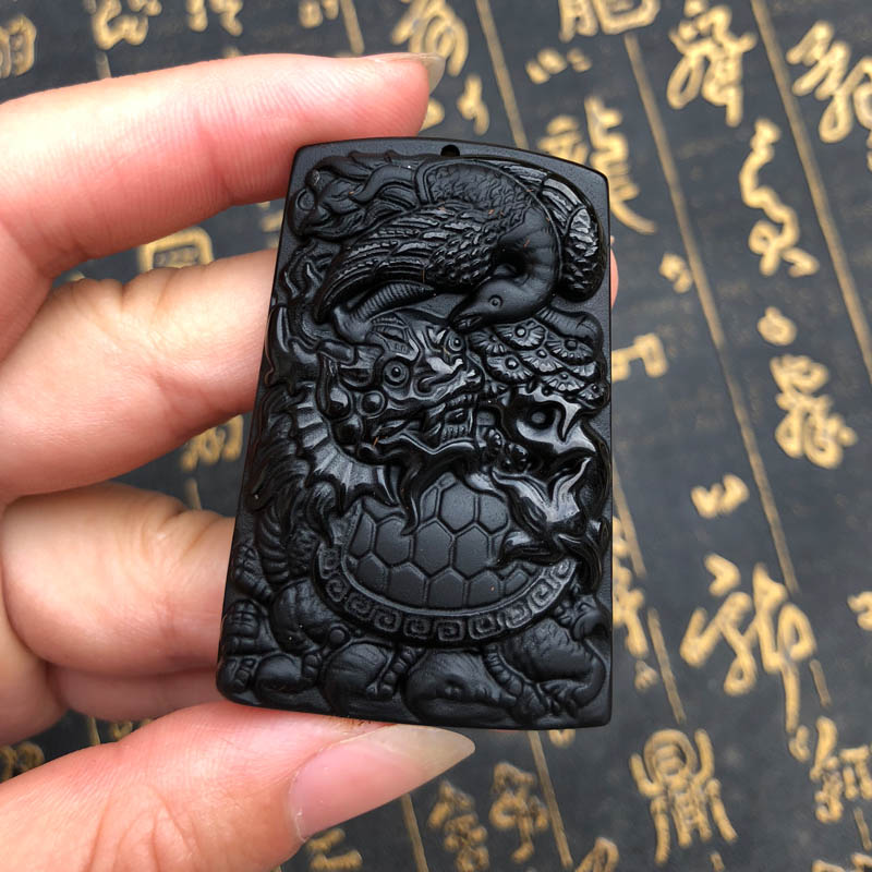 天然黑曜石吊坠男女项链情侣玉牌挂件送证书