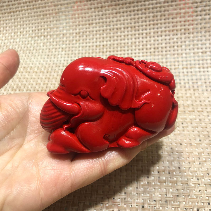 台湾原色帝王红朱砂西双版纳象神手把件转运护身小象玉件证书