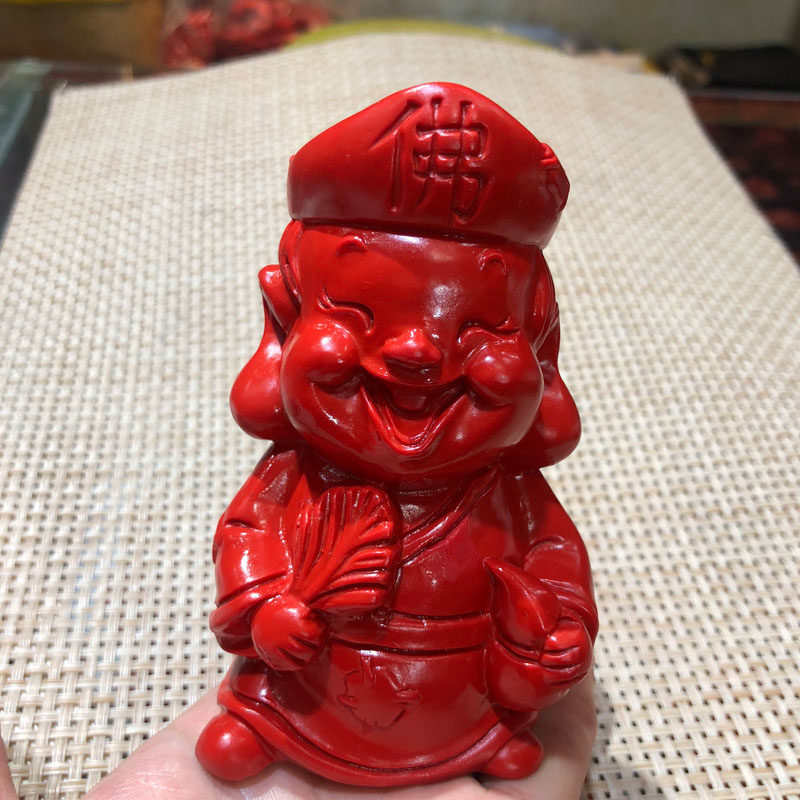 道济禅师摆件台湾朱砂帝王红活佛济公摆件送证书