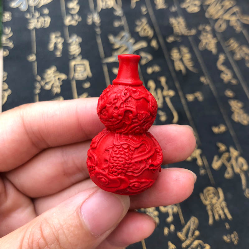 盘龙玉葫芦吊坠台湾原色朱砂帝王红葫芦挂件男女项链钥匙扣送证书