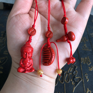天然朱砂宝宝佛手机链红梳子宝宝挂饰宝玉葫芦玉链送证书