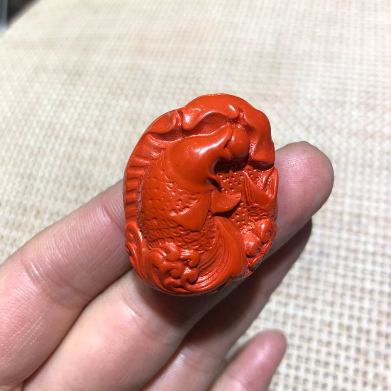 高含量朱砂吊坠鲤鱼戏龙珠男女项链挂件送证书