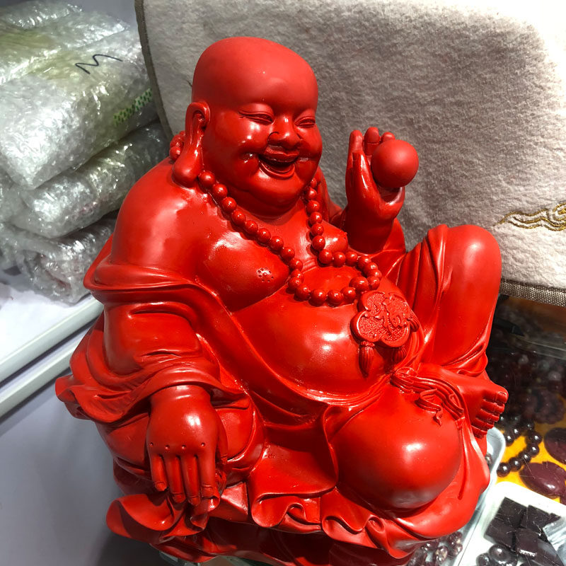 台湾天然朱砂风水笑佛摆件送证书