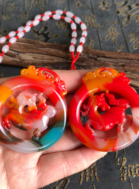 马到成功车挂玉石生肖马玉佩项链男女情侣款摇马生财吊坠圆牌挂件