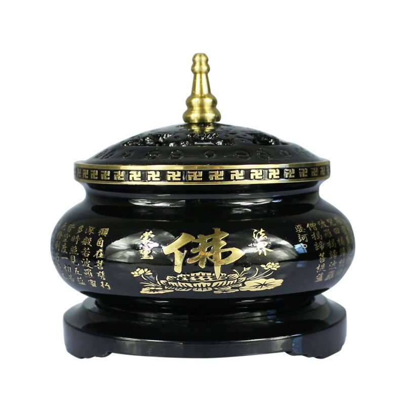 纯铜佛字莲花香炉摆件香炉工艺品摆件送证书