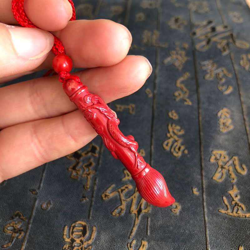 豁达客男女朱砂龙头神笔吊坠项链