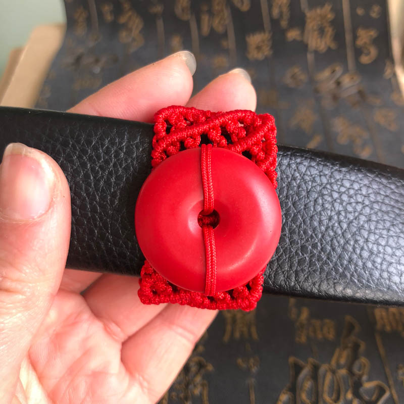 朱砂红皮带扣本命年红绳平安腰扣转运护身男女编织玉扣送证书