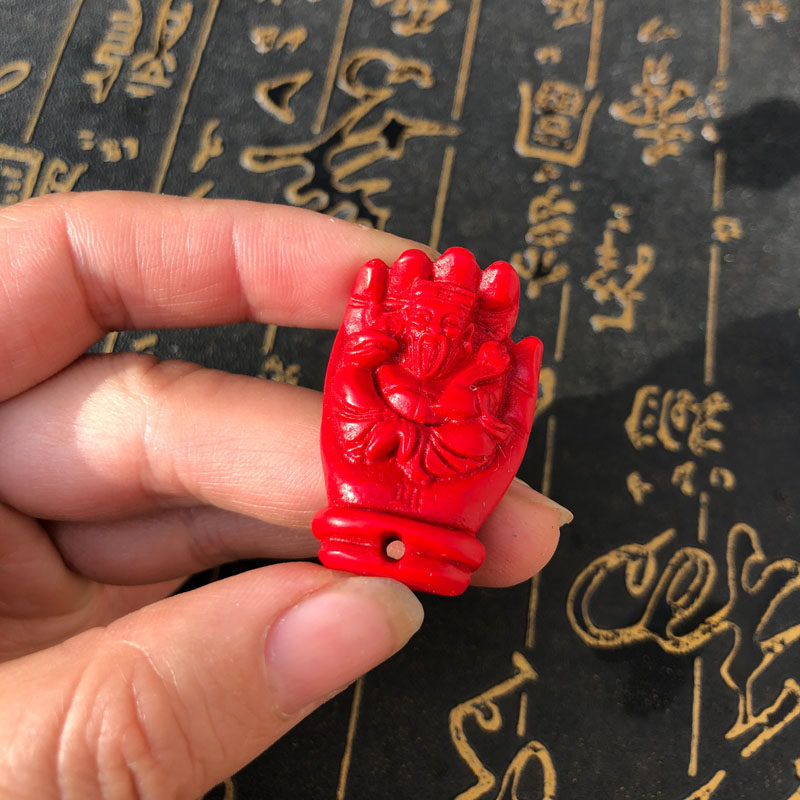 台湾朱砂招财进财佛手财神吊坠转运护身中国红伸手来财送证书