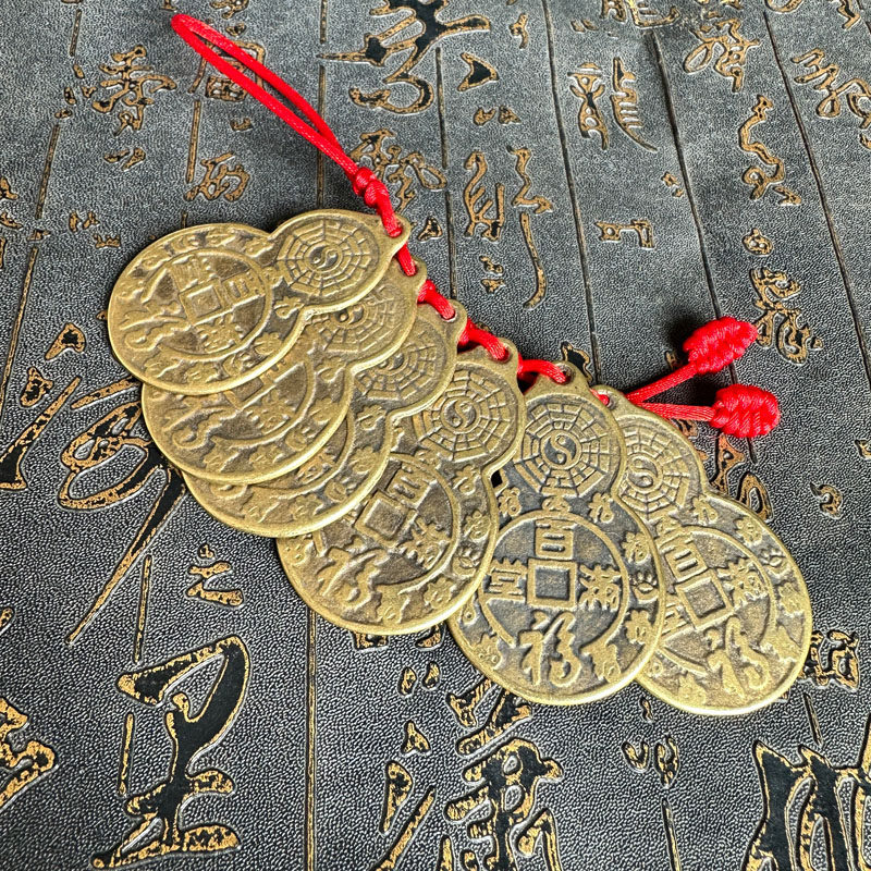 葫芦顺字铜钱挂件六顺铜钱车挂八卦百福满堂客厅房梁挂饰送证书