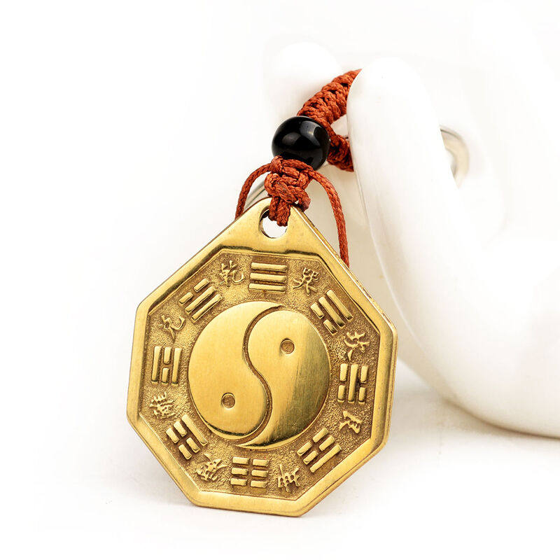 纯铜九宫八卦镜钥匙扣挂件太极八卦送证书