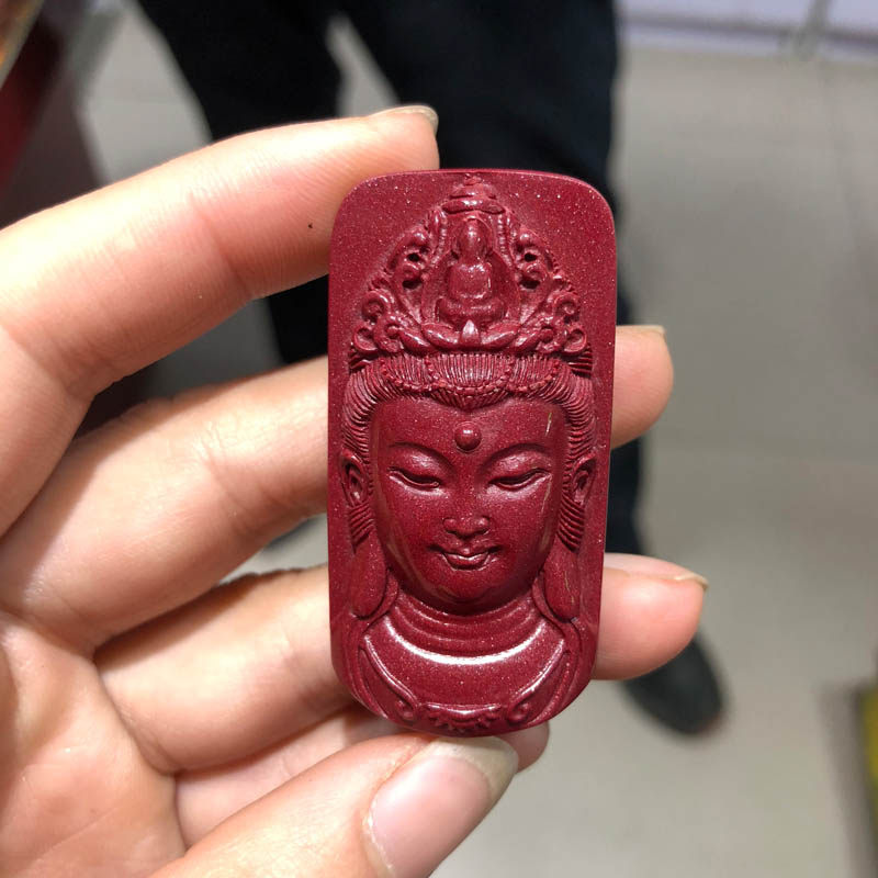 紫金砂观音佛头吊坠本命年菩萨男女项链送证书