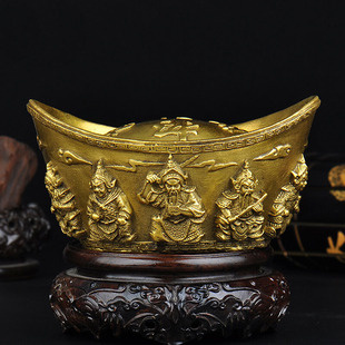 纯铜五路财神大元宝摆件元宝工艺品送证书