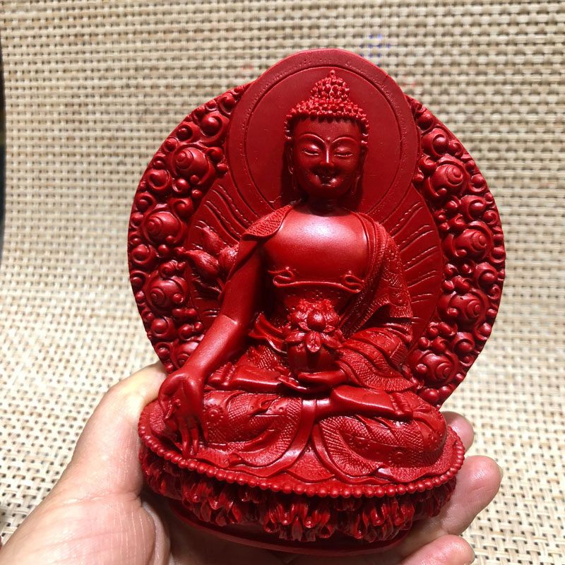 台湾天然朱砂摆件供奉莲花盆玉佛观音摆件送证书