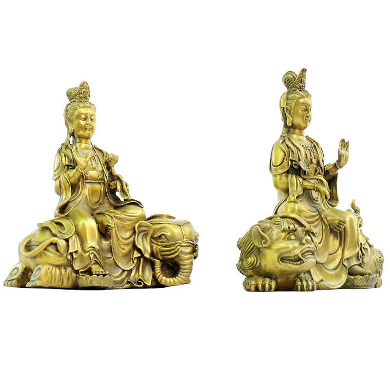 纯铜文殊普贤观音菩萨摆件骑象活菩萨摆件送证书