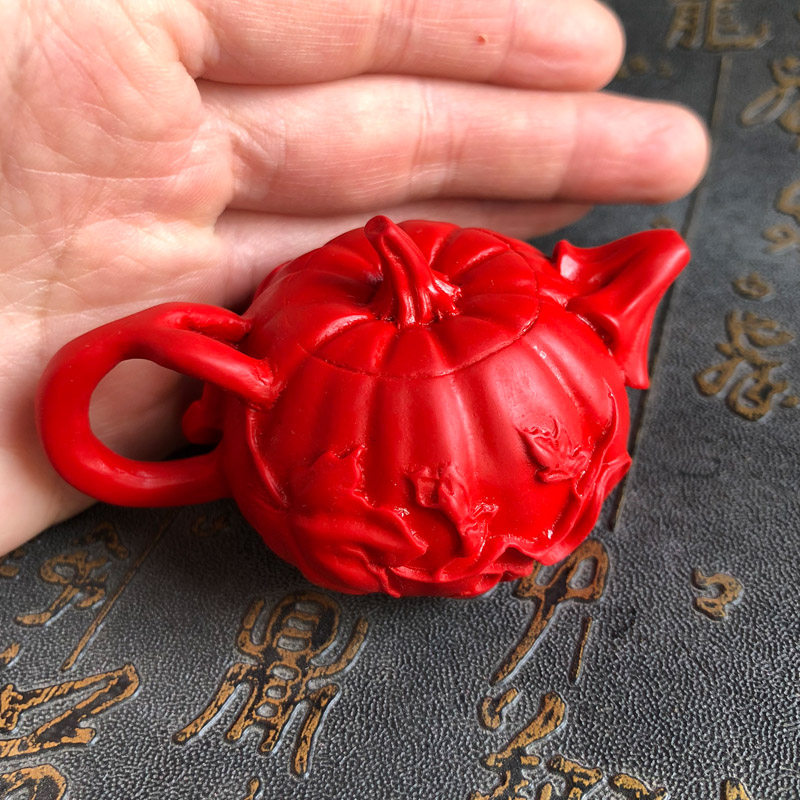 南瓜玉壶小把件天然朱砂帝王红打麻将赢钱把玩神壶送证书
