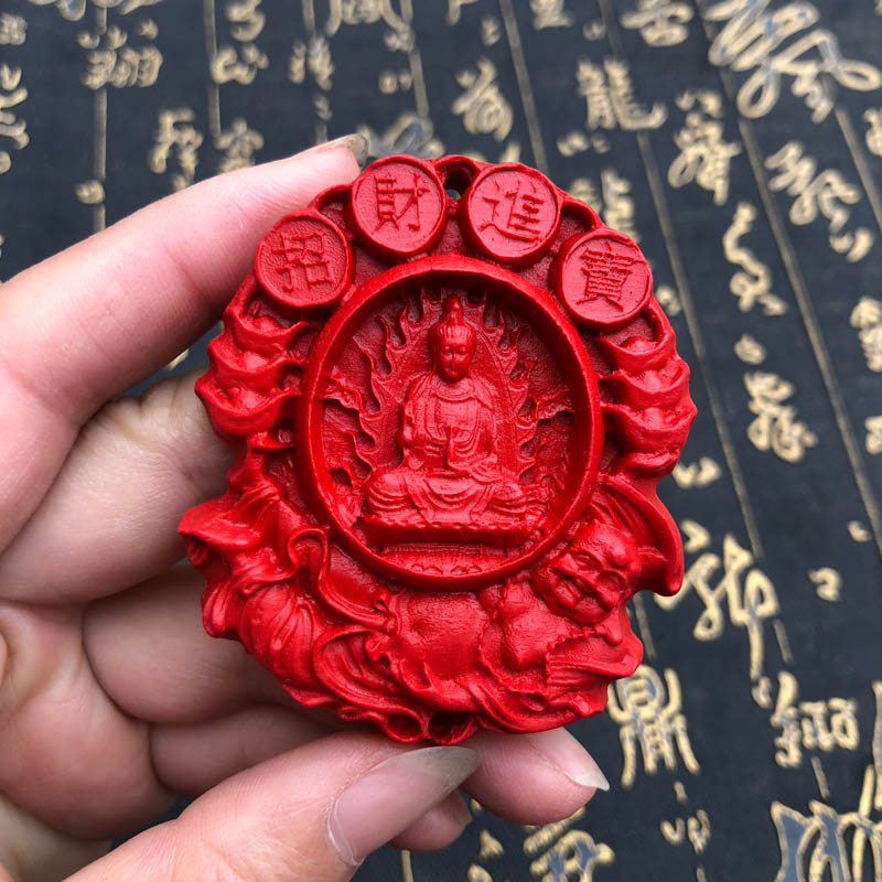 招财进宝弥勒菩萨挂件台湾朱砂本命年帝王红男女项链送证书