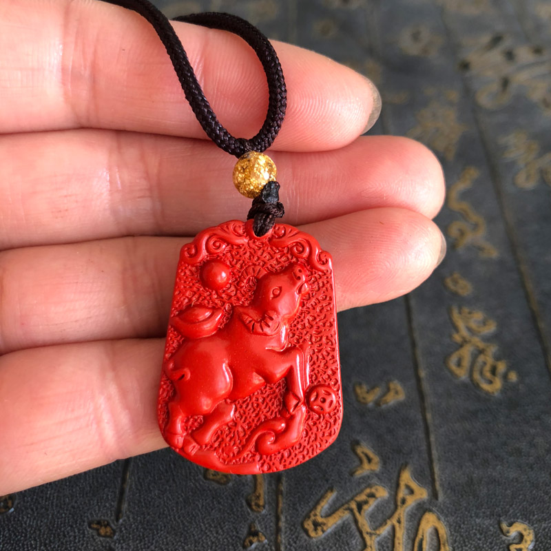 玉佩朱砂帝王红挂件生肖牛送证书