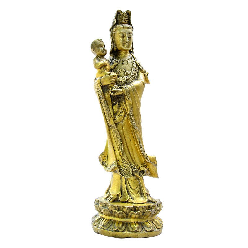 纯铜观音赐子摆件供奉观音菩萨摆件送证书