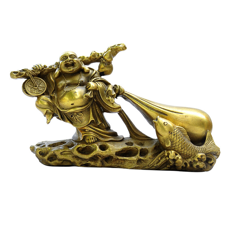 纯铜黄金袋弥勒佛摆件笑佛送宝工艺品送证书