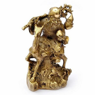 纯铜福禄寿摆件寿星大仙骑神鹿工艺品摆件送证书
