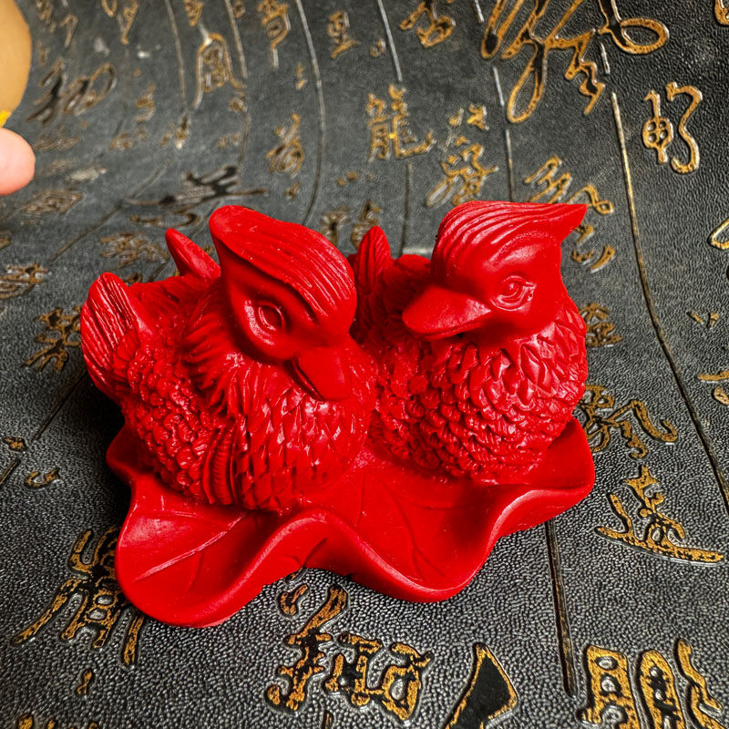 红鸳鸯摆件客厅家居装饰朱砂百年好合婚庆结婚礼物鸳鸯戏水一对
