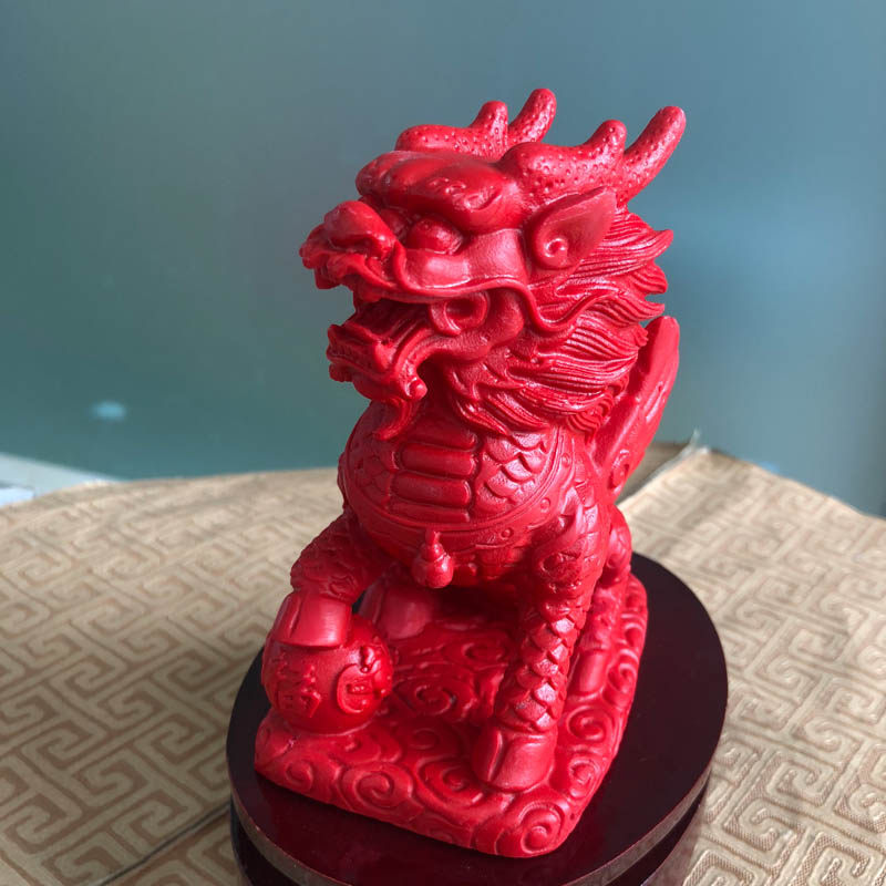 台湾原色朱砂帝王红麒麟证书摆件