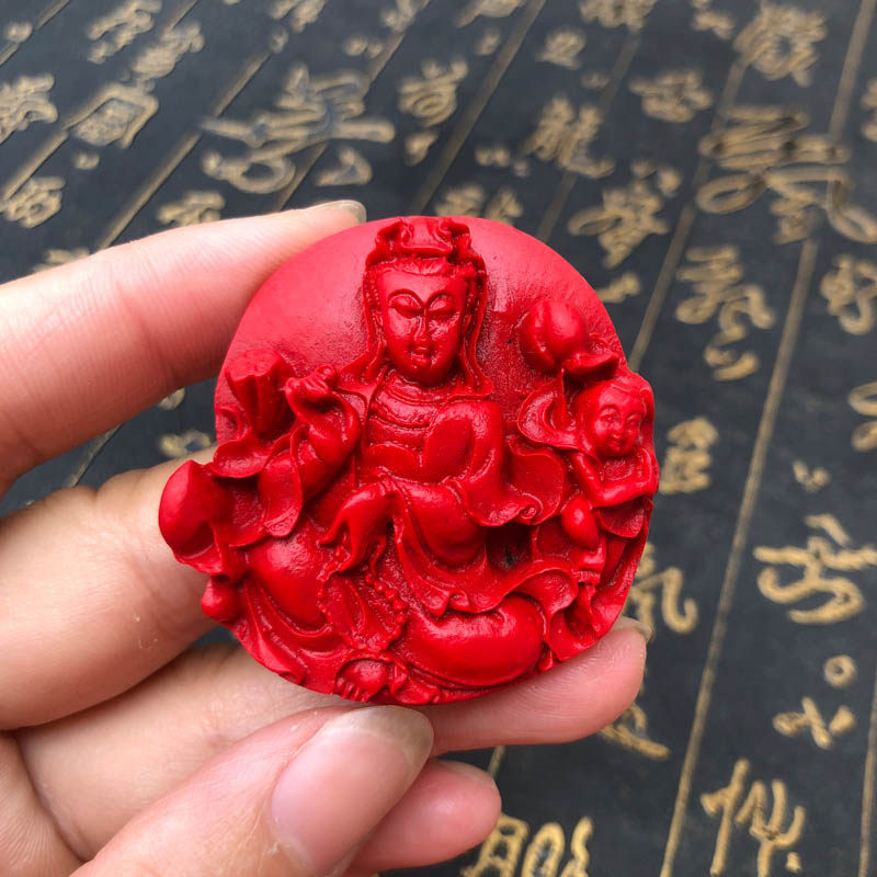送子观音高含量帝王红证书玉佩