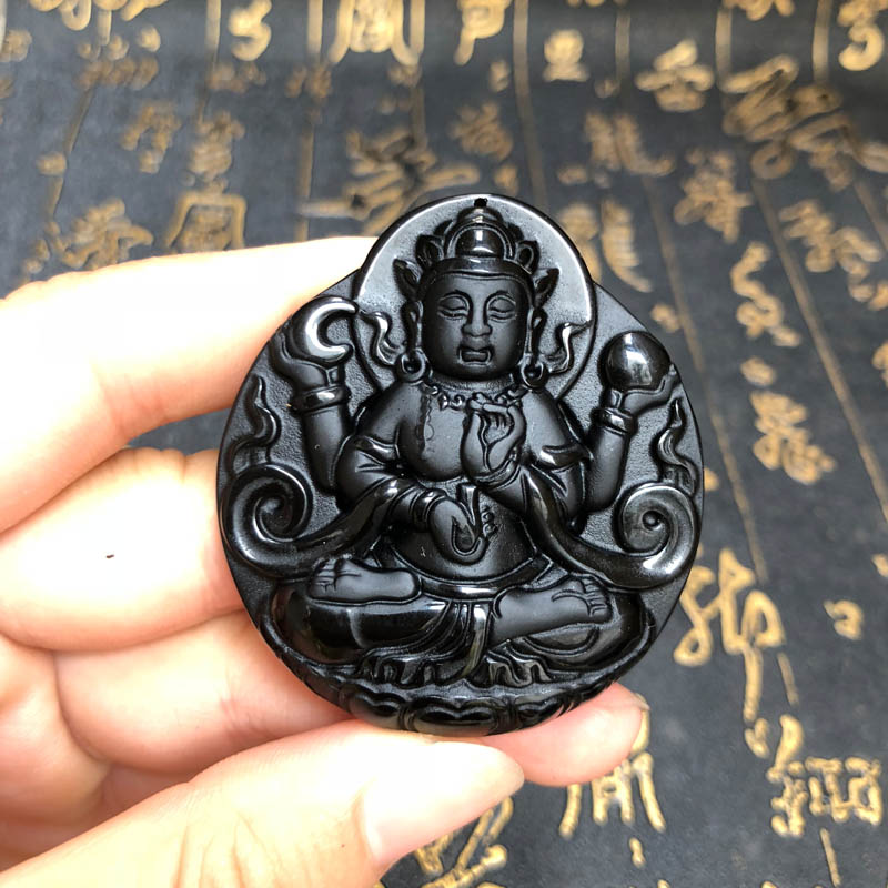 玉佩天然黑曜石观音吊坠送证书