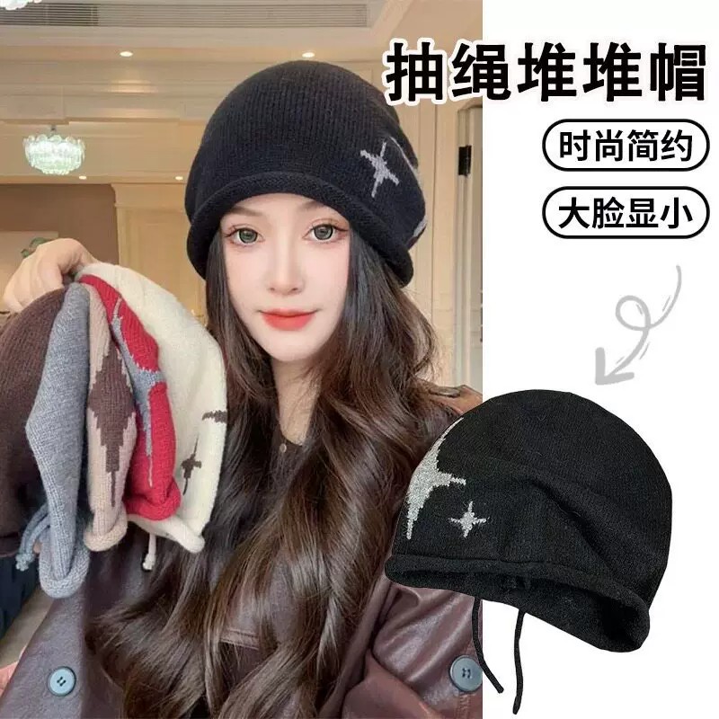 秋冬韩版女保暖护耳针织堆堆帽
