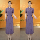 妈妈夏季 高贵裙子 新款 冰羽丝烫金气质显瘦旗袍连衣裙洋气复古中式