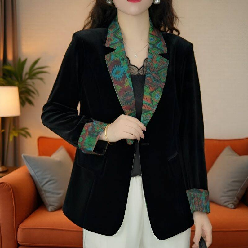 春秋新款高档金丝绒西装外套女大码时尚气质修身显瘦遮肉西服外穿