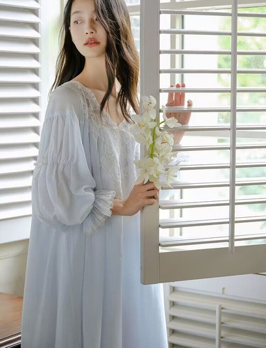 蕾丝公主风睡裙女纯棉新婚晨袍