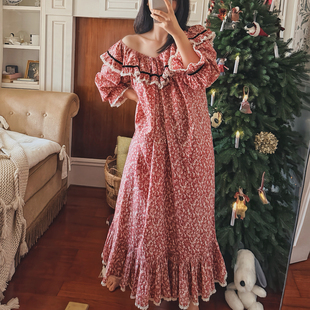 2025新款复古公主法式碎花纯棉睡裙女春秋宫廷甜美风睡衣裙家居服