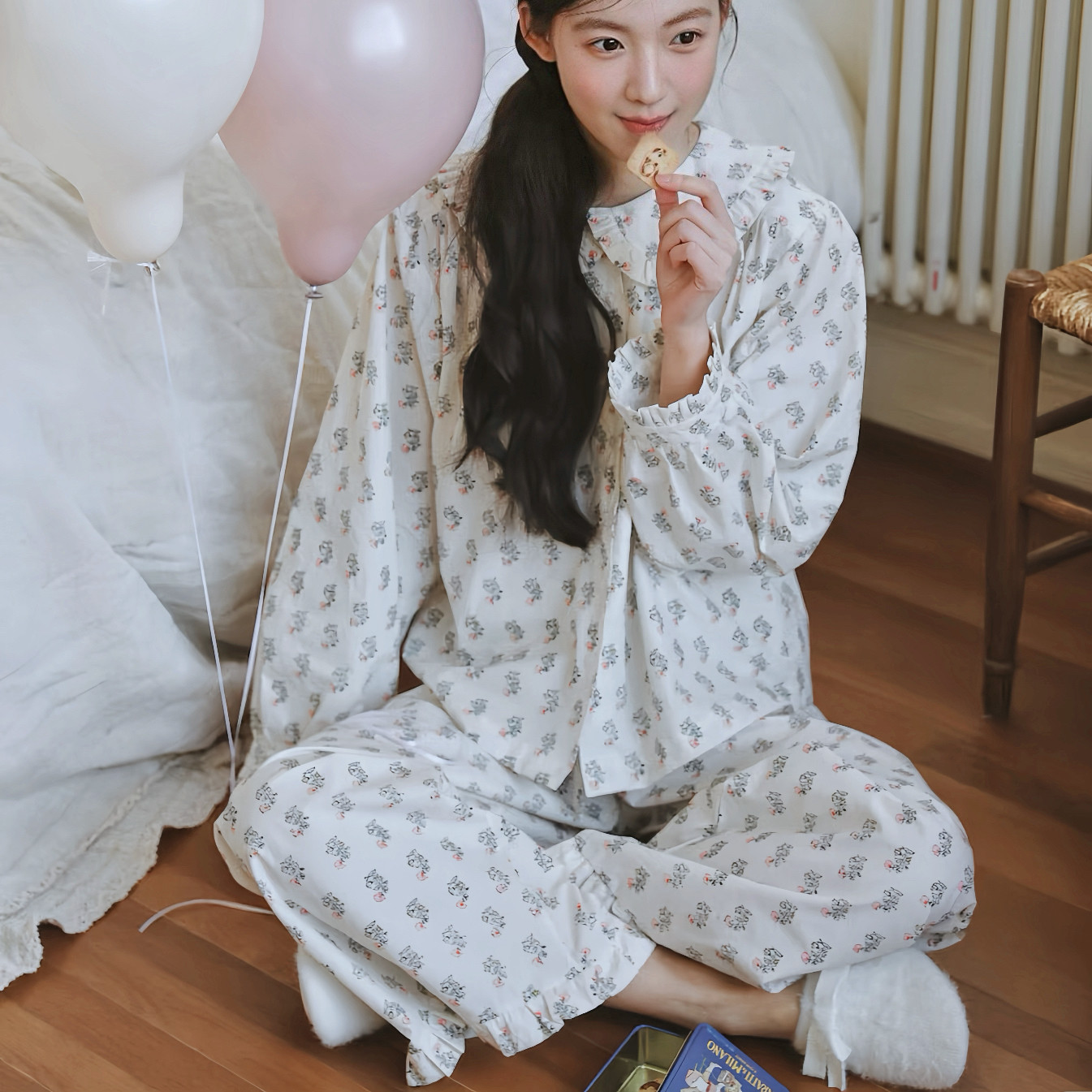 韩国2026年新款纯棉甜美睡衣女娃娃领碎花长袖春秋睡衣家居服套装