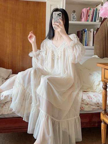 法式宫廷风纯棉睡裙女结婚晨袍