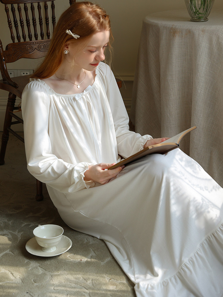 复古宫廷风纯棉春夏长款睡裙宽松